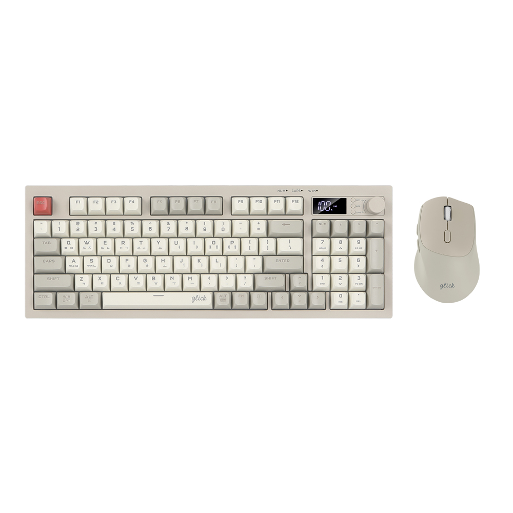 지클릭커 오피스프로 WMK50 사일런스 M 무소음 무선 블루투스 94 LCD 키보드 마우스 세트 Retro