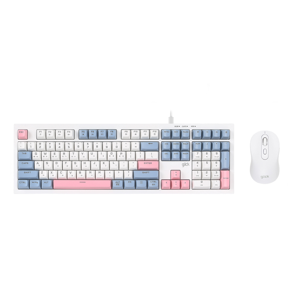 지클릭커 오피스프로 OPS70 사일런스 M RGB 무소음 방수 키보드 마우스 세트 108 Sky Pink CR1