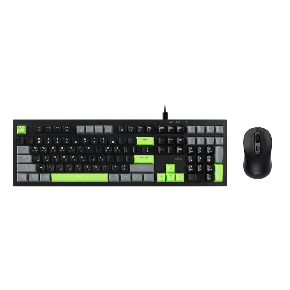 지클릭커 오피스프로 OPS70 사일런스 M RGB 무소음 방수 키보드 마우스 세트 108 PokerGreen