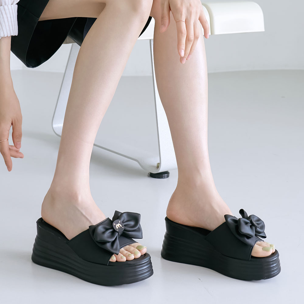 에스유니 발편한 여성 가보시 웨지힐 여름 통굽 뮬 슬리퍼 8cm - 상세 이미지 3