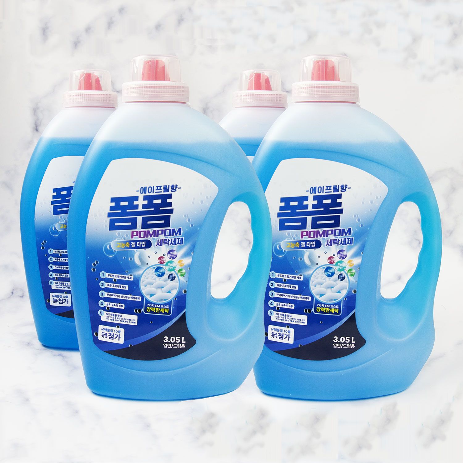 폼폼 세탁세제 3L 중성 고농축 액체 EM 빨래세제 12리터 대용량 3050ml, 에이프릴향, 8개 - 상품 이미지