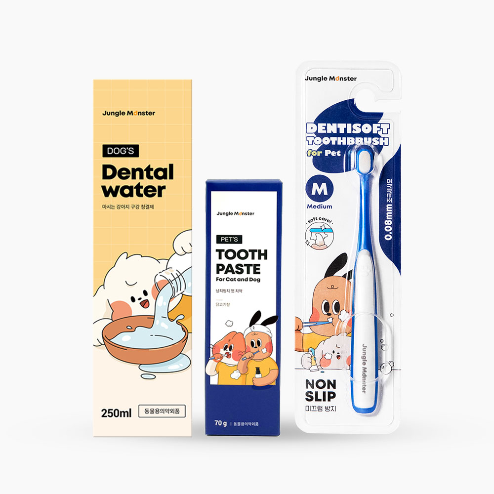 [정글몬스터 강아지 애견 치약 2종 + 칫솔 양치세트] 소형견 중형견 대형견 치석 입냄새