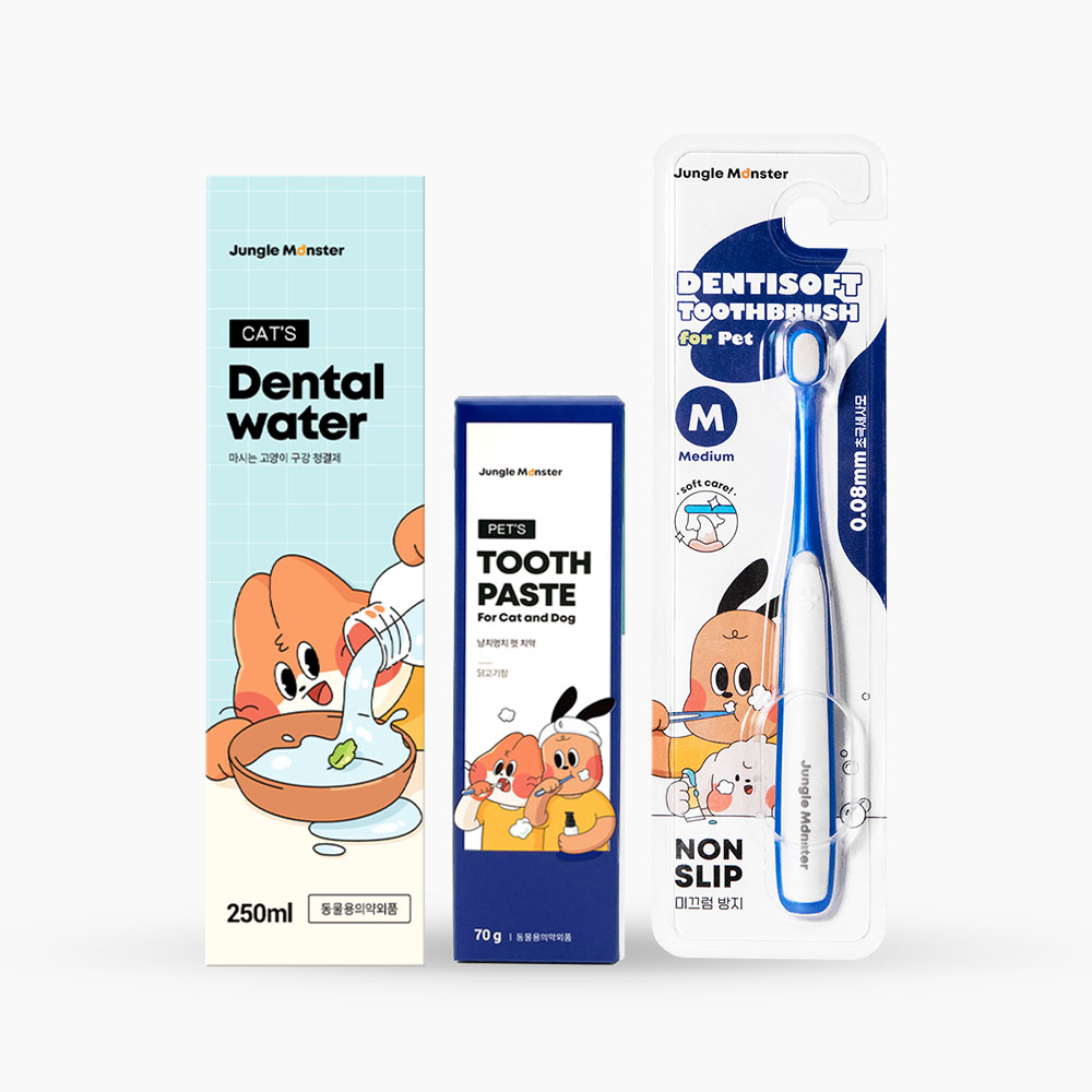 [정글몬스터 고양이 치약 2종 + 칫솔 양치세트] 부드러운 칫솔 치석 입냄새 제거 치주염 제품 이미지