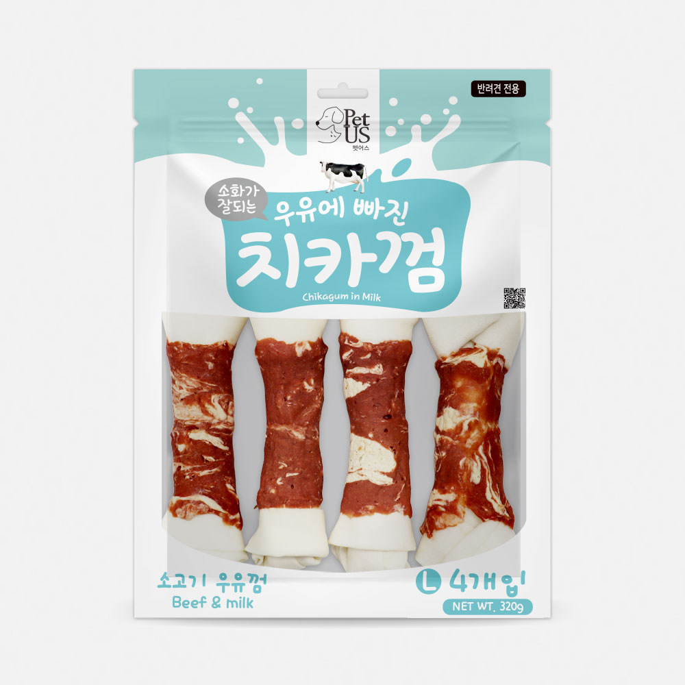 펫어스 치카 강아지양치껌 강아지스틱 오래먹는간식 소우유껌, L(대형), 4개