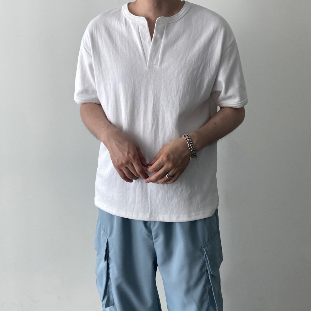 헨리넥반팔 헨리넥티셔츠 무지 헤비코튼반팔 - 상세 이미지 3