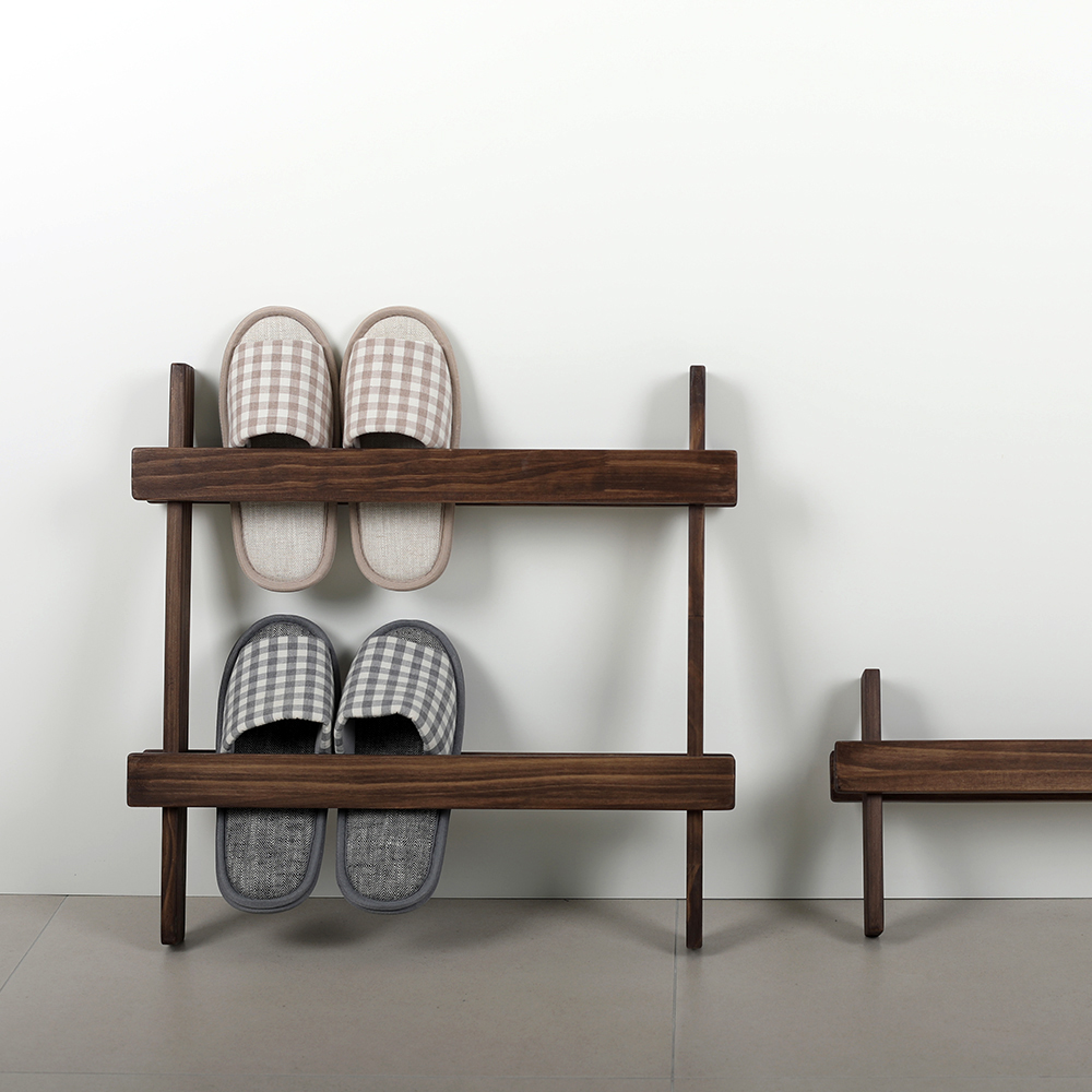 실내화 거치대 원목 거실 슬리퍼 거치대 꽂이 걸이 정리대 앤틱 와이드 2단