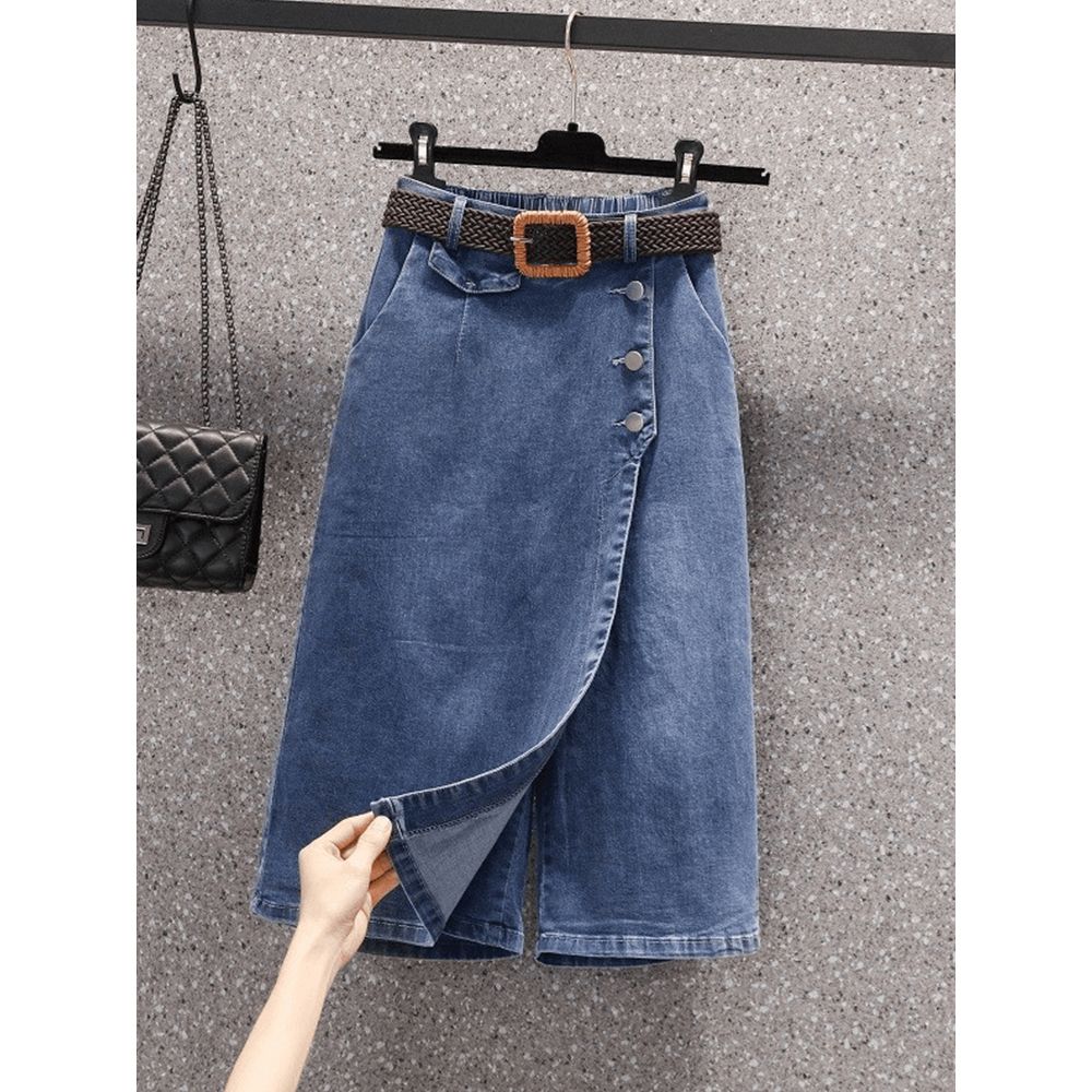 언밸런스 A라인 데님 미디스커트 bying24 블루 M(50kg 미만) - 상세 이미지 2