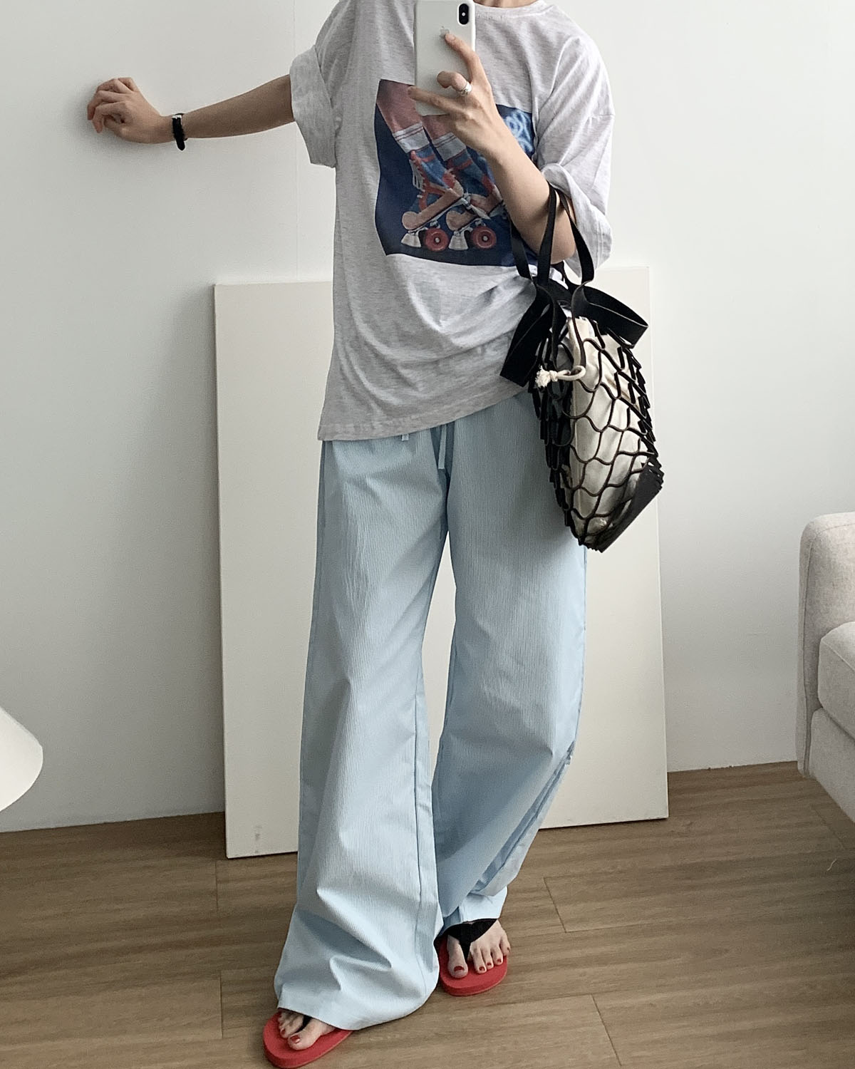 하우스 파자마 팬츠 스트라이프 밴딩 스트링 파자마팬츠 웨어링무드 (2c) - 상세 이미지 2