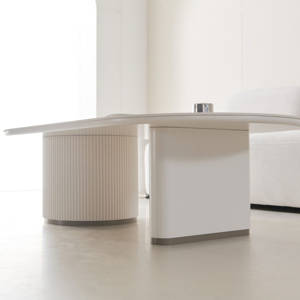 블랑드 밀크 세라믹 템바보드 거실 쇼파 테이블 양타원형 1300, 화이트