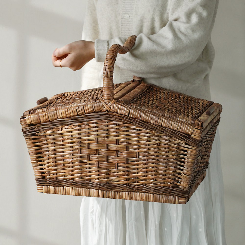 뚜껑 라탄 바구니 한강 나들이 바스켓 소풍 캠핑 피크닉 카페 인테리어 소품 과일 빵