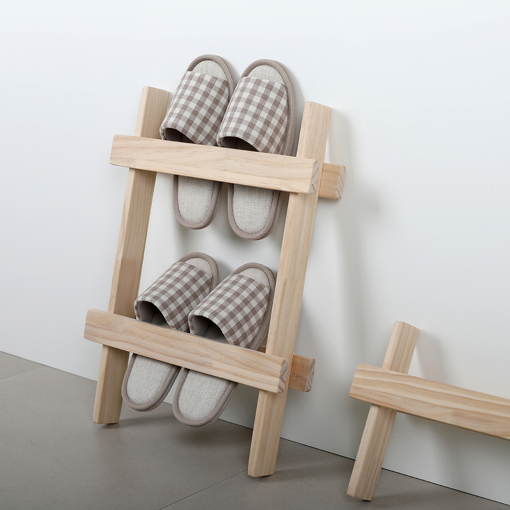 실내화 거치대 원목 거실 슬리퍼 거치대 꽂이 걸이 정리대 내추럴 미니 2단