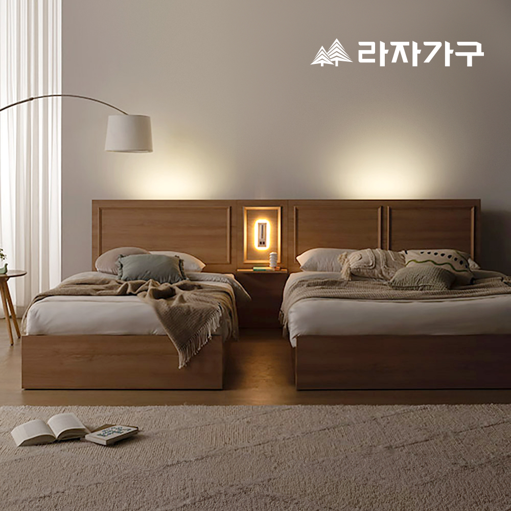 라자가구 윈디 LED 호텔식 침대 프레임 퀸 Q 본넬 매트리스 침대 세트