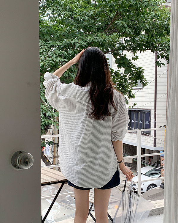 [자체제작] 셀린 박시 오버핏 스트라이프 셔츠 블라우스 TS029 이미지 6