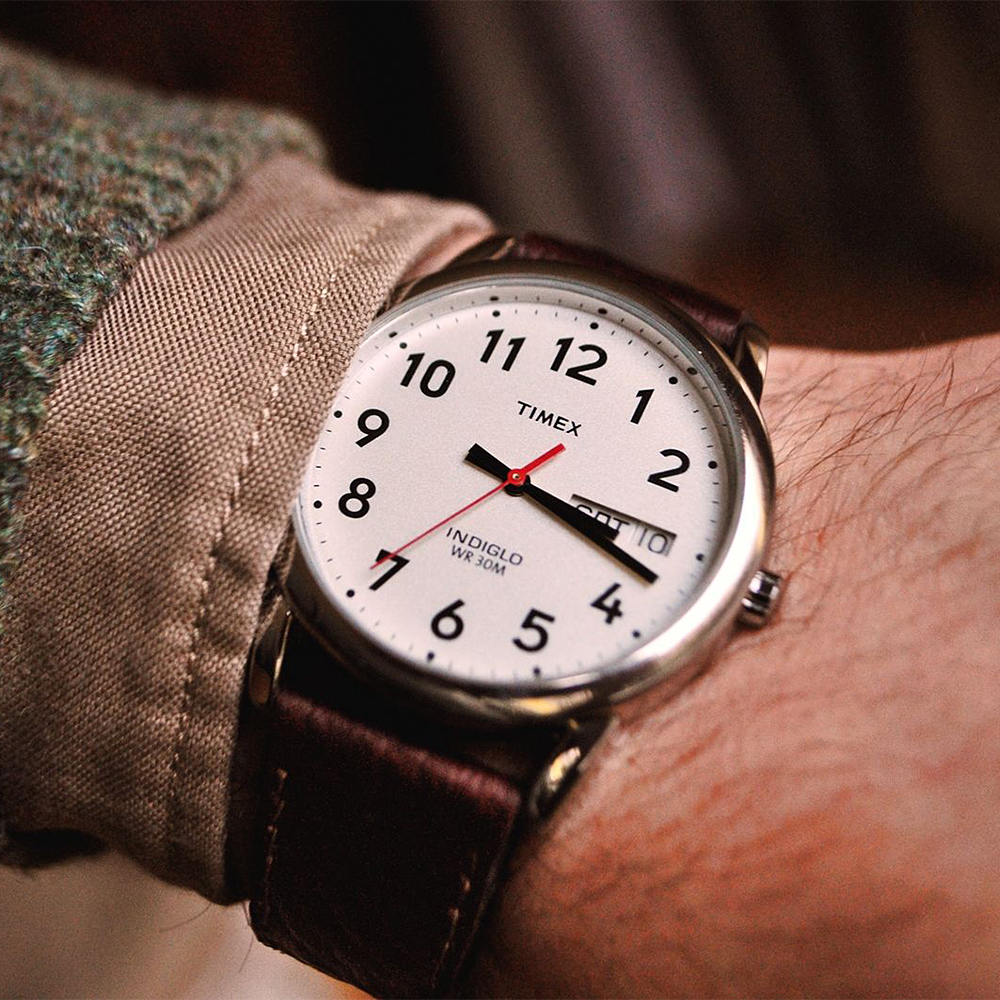 타이맥스 이지리더 데이데이트 브라운 가죽스트랩 손목시계 35mm T20041