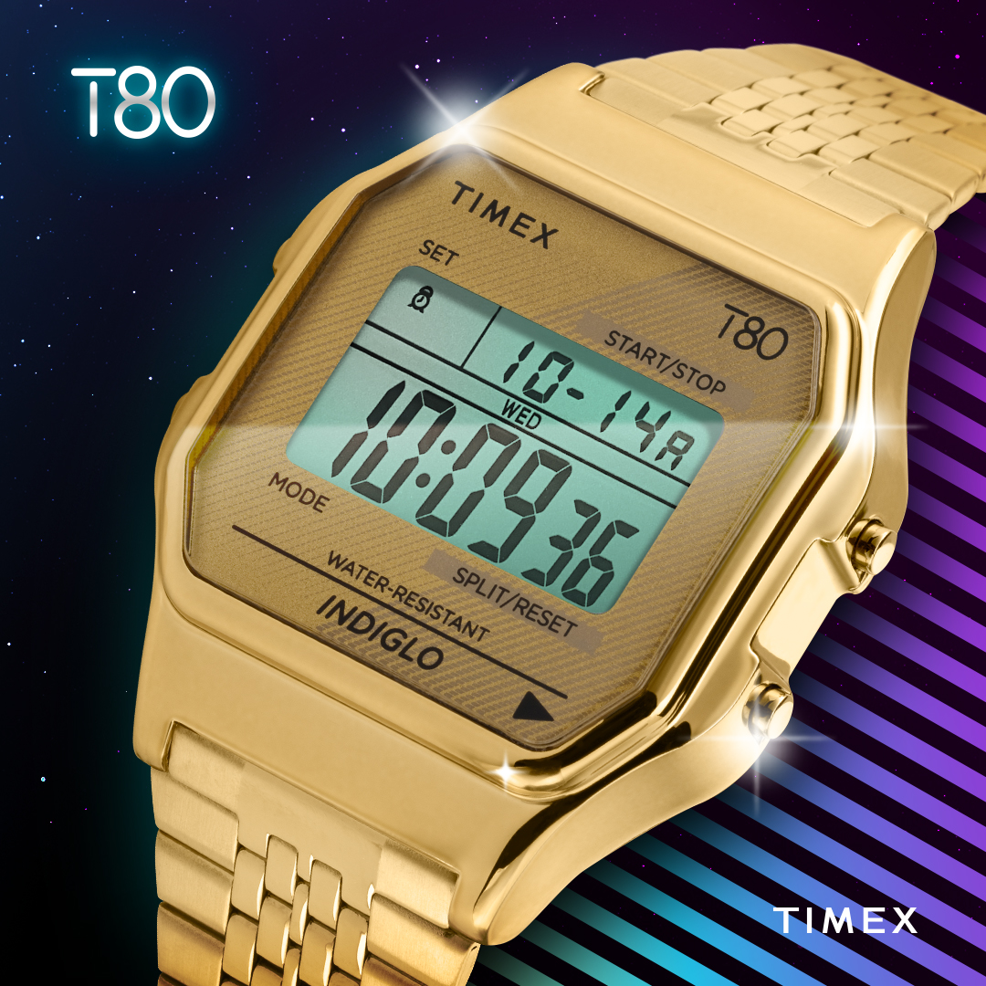 타이맥스 T80 스테인리스 스틸 남녀공용 디지털 전자시계 골드