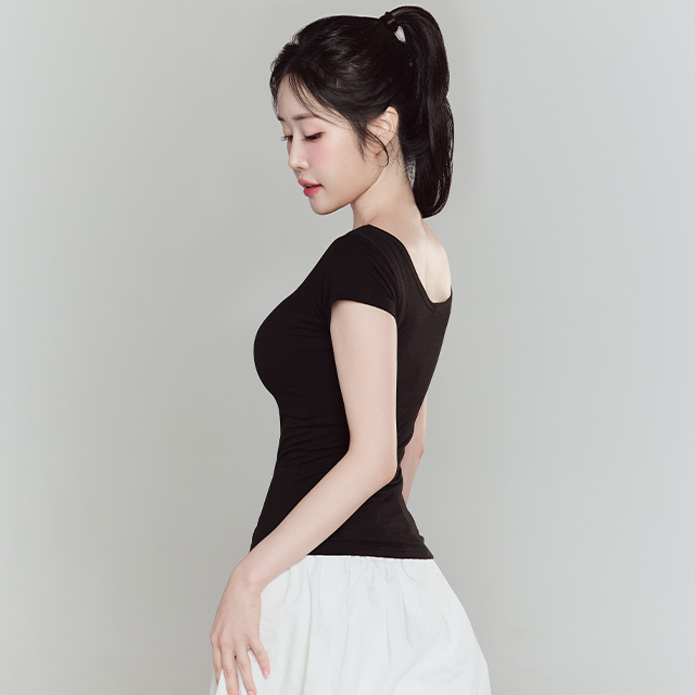 [N배송] 크라시앙 쫀쫀 파인티 U넥 반팔 슬림핏 신축성 면 스판 기본 데일리 티셔츠 - 상세 이미지 2