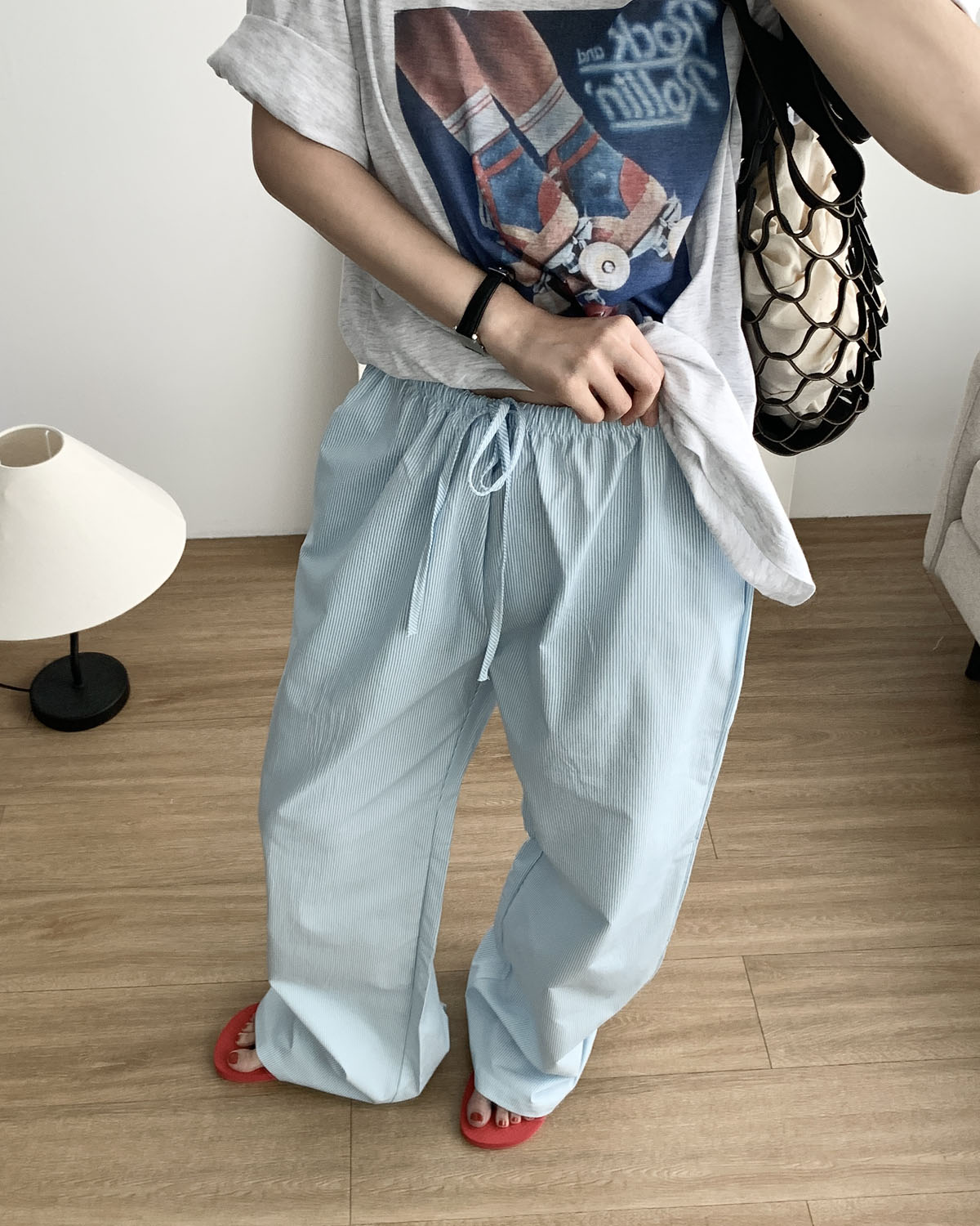 하우스 파자마 팬츠 스트라이프 밴딩 스트링 파자마팬츠 웨어링무드 (2c) - 상세 이미지 3