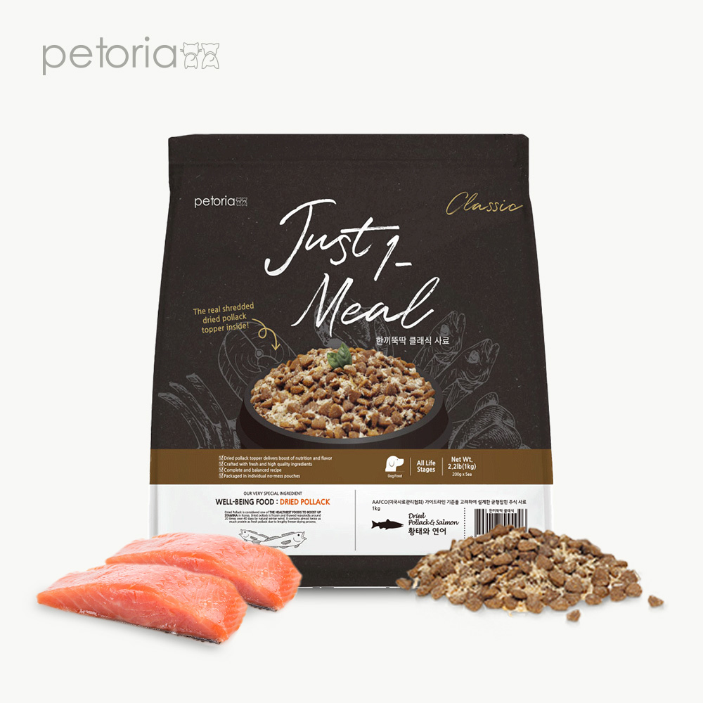 한끼뚝딱 클래식 강아지 사료 연어+황태, 1kg, 1개
