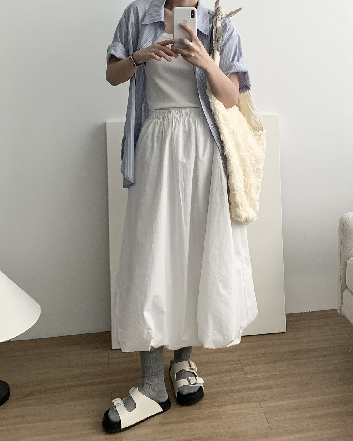 [당일발송] 펌킨 롱스커트 코튼 아방 벌룬 플레어 A라인 밴딩스커트 웨어링무드 (2c) - 상세 이미지 2