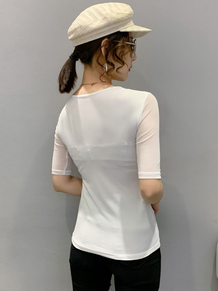 라틴댄스 티셔츠 댄스복 섹시상의 방송 라인댄스 공연복 라틴 반팔 댄스 상의 여성 - 상세 이미지 3