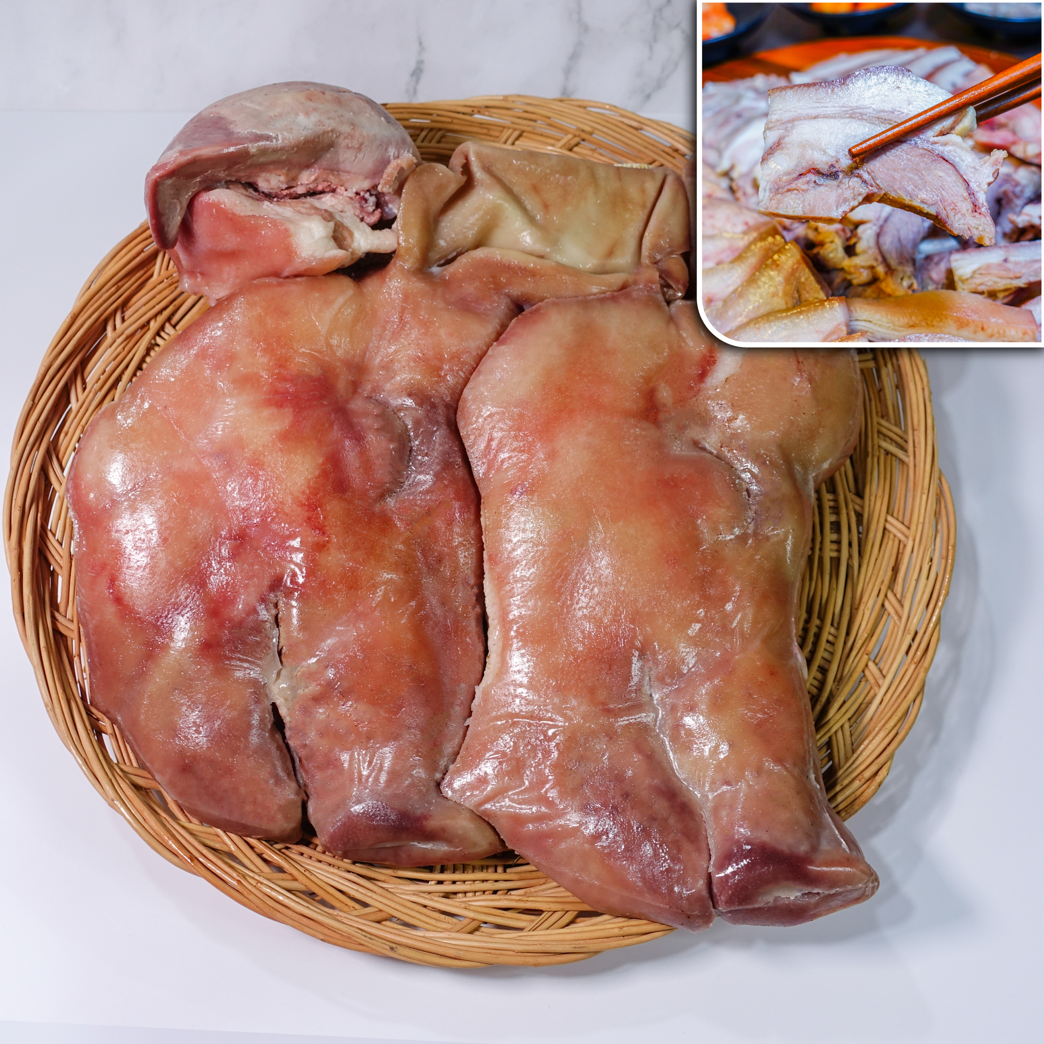 모두의국밥 삶은돼지머리 3kg내외 4개입 발골 돈두 식당업소용 머릿고기슬라이스돼지부산물 뽈살,혀,뒷고기 국밥재료