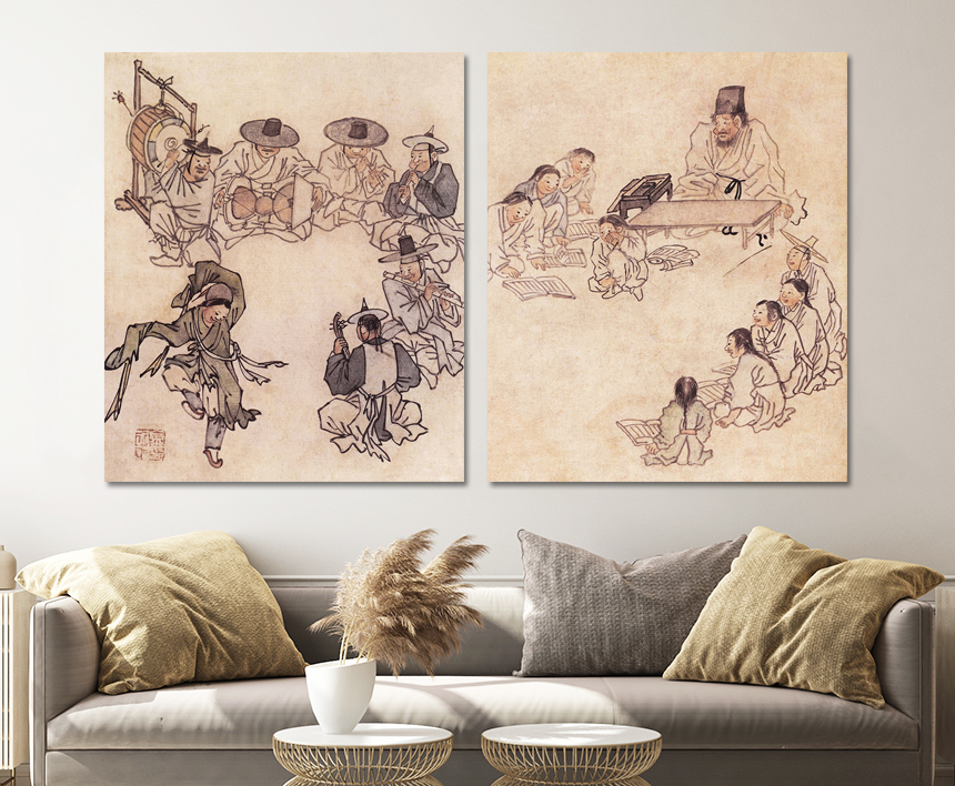 김홍도 그림 민화 씨름 서당 풍수 거실 인테리어 액자 한국화 수묵화 중형 - 상세 이미지 5