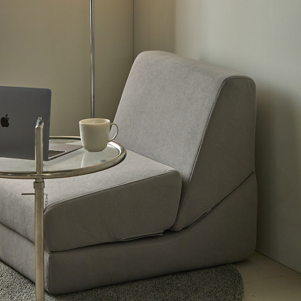 릴로 코듀로이 접이식 소파베드 1인용쇼파 스툴미포함, 스톤그레이, 1인용