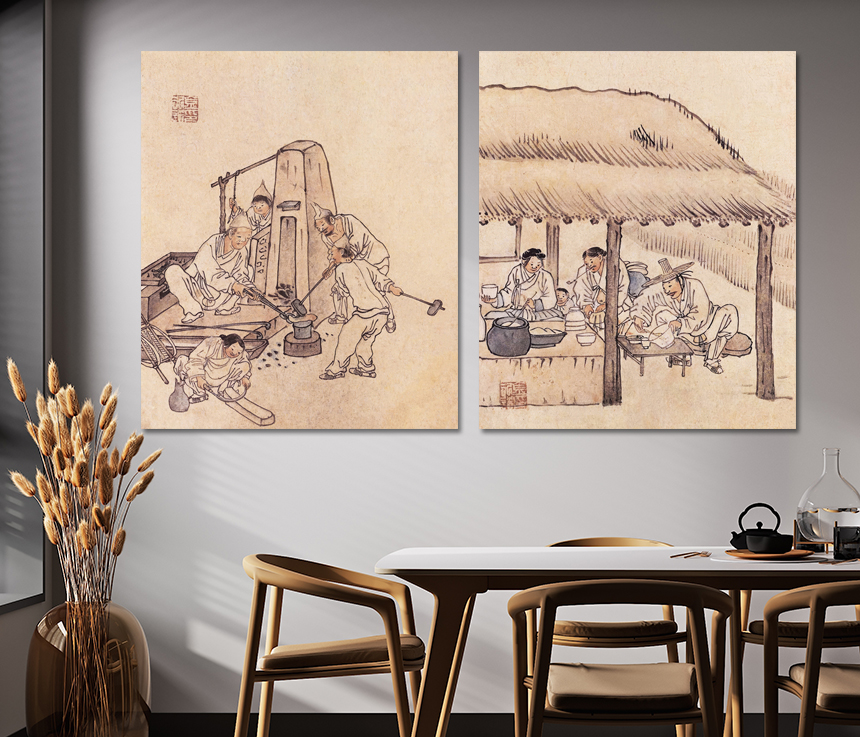 김홍도 그림 민화 씨름 서당 풍수 거실 인테리어 액자 한국화 수묵화 중형 이미지 6