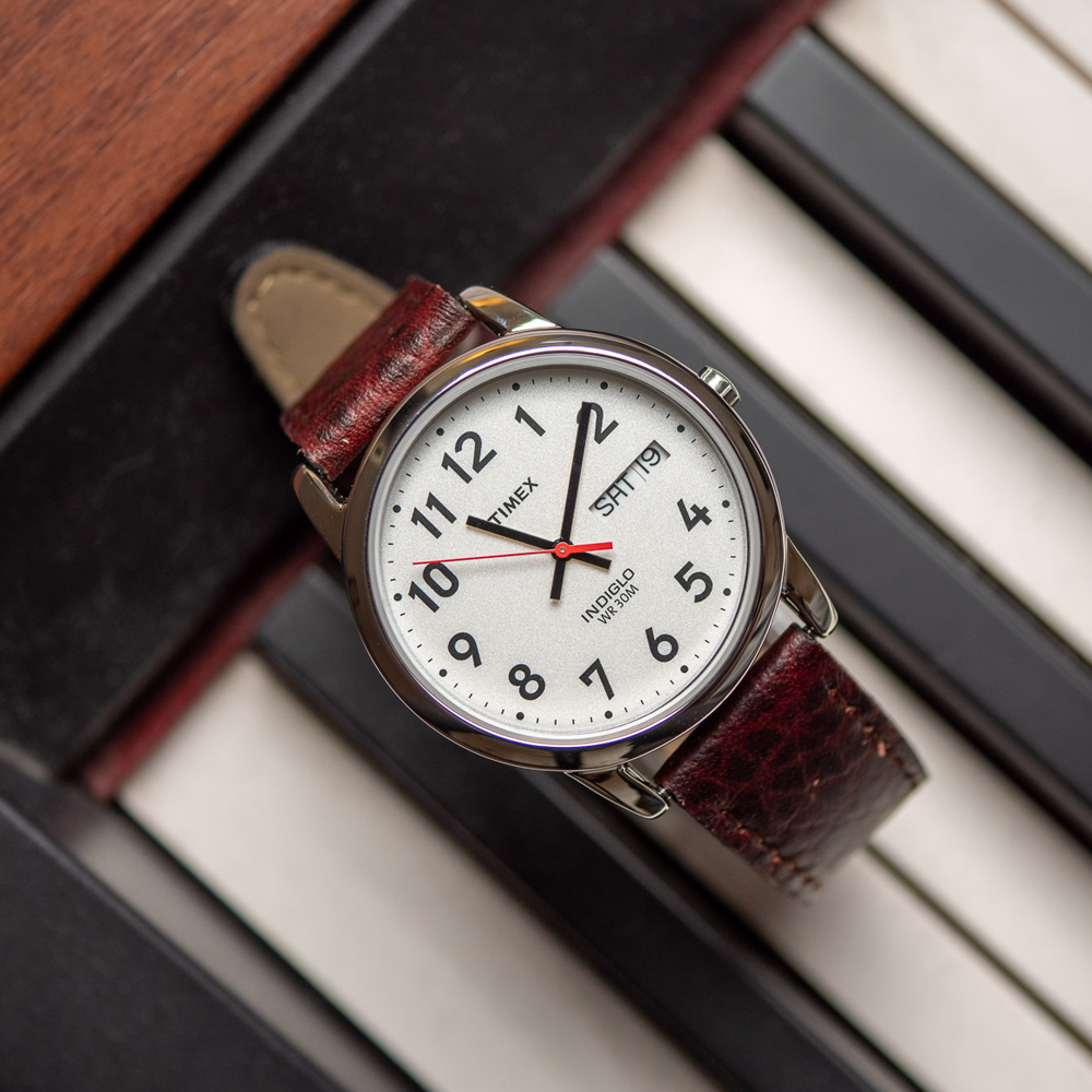 타이맥스 이지리더 데이데이트 브라운 가죽스트랩 손목시계 35mm T20041