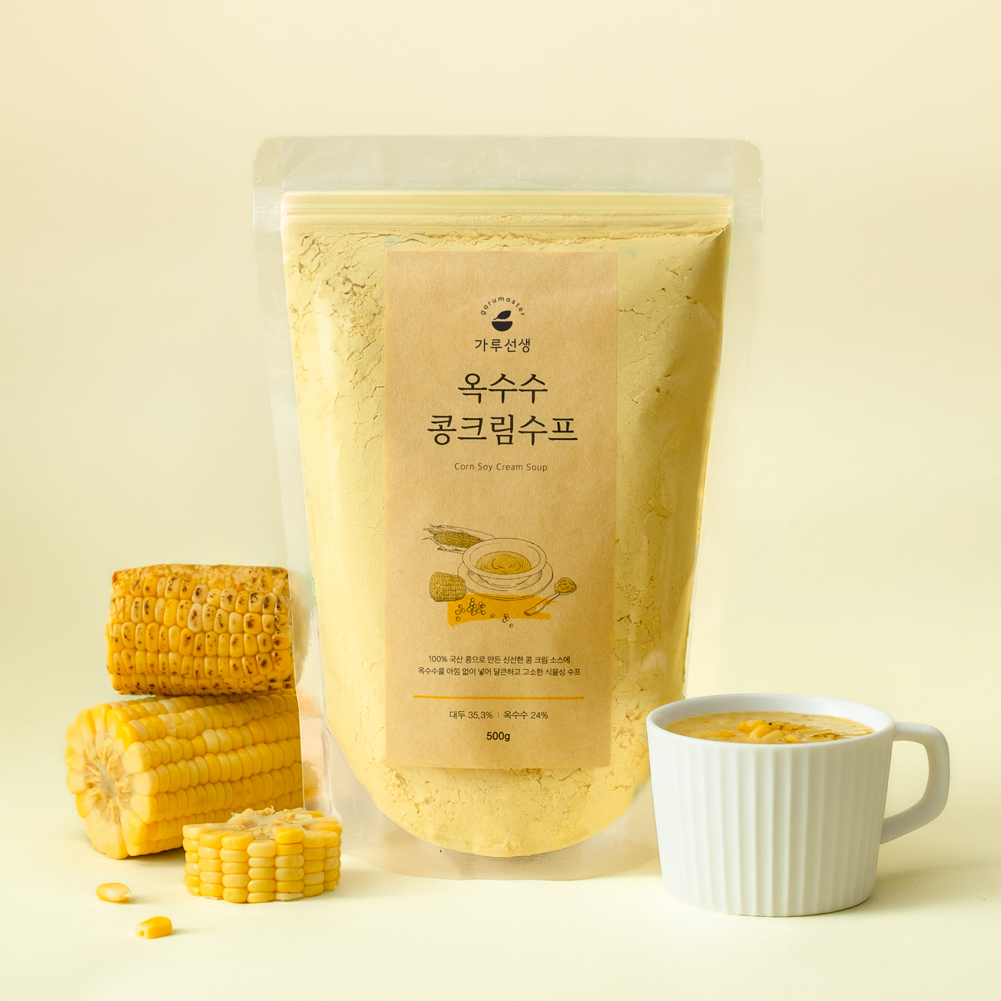 가루선생 콩 크림 수프 순 식물성 비건 스프 가루 옥수수콘, 500g, 1개 - 상품 이미지