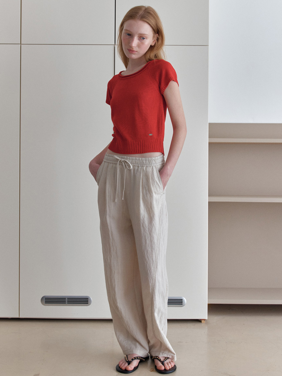 [엘씨브이]  [M-6/1 예약배송][4차] CURVED STITCH WIDE-FIT PANTS_BEIGE 이미지 2