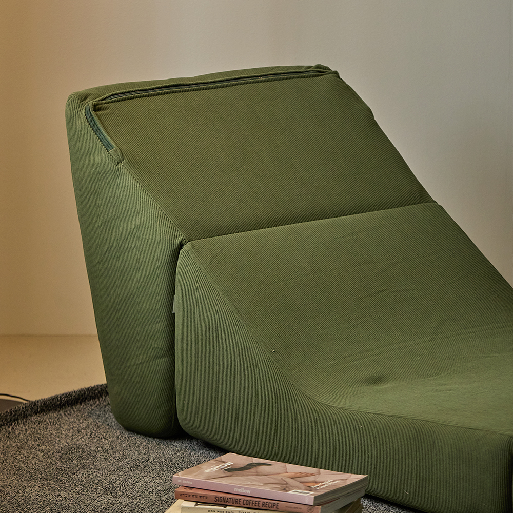 릴로 코듀로이 접이식 소파베드 1인용쇼파 스툴미포함, 포레스트그린, 1인용