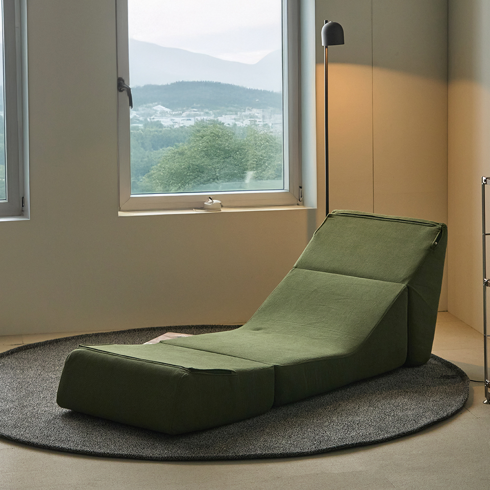 릴로 코듀로이 접이식 소파베드 1인용쇼파 스툴미포함, 포레스트그린, 1인용