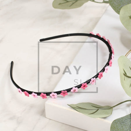 데이슬롯 큐빅 꽃 얇은 헤어밴드 핑크 머리띠 여자헤어밴드
