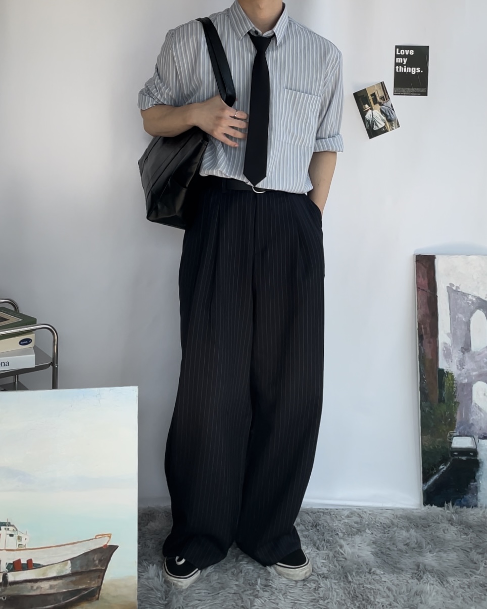 남자 스트라이프팬츠 벌룬핏 여름 와이드 슬랙스 - 상세 이미지 5