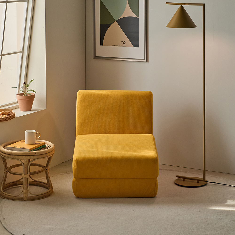 릴로 코듀로이 접이식 소파베드 1인용쇼파 스툴미포함, 머스타드, 1인용