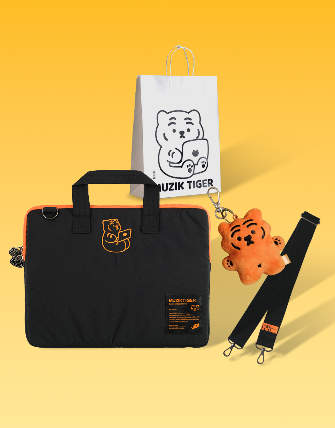 무직타이거 선물세트 시팅타이거 스트랩 노트북파우치&납작인형키링&스트랩 세트 15인치 16인치 삼성노트북가방 LG그램 맥북