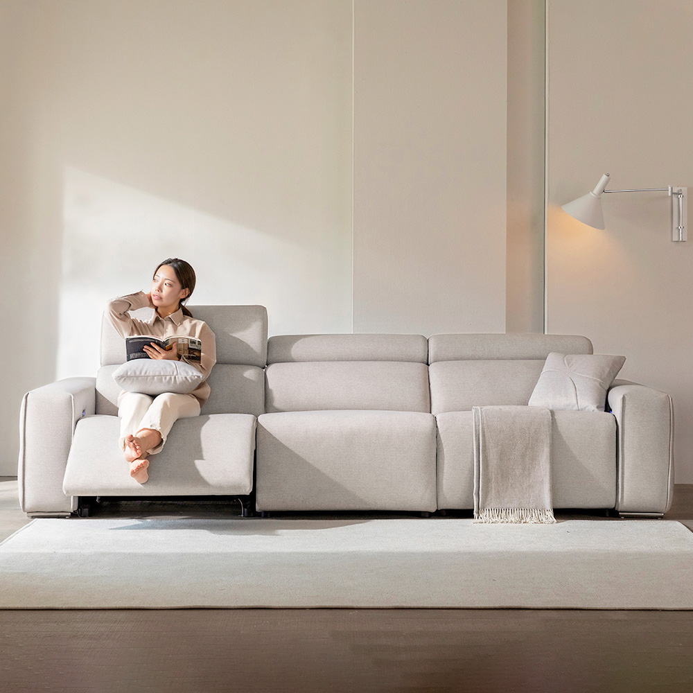 장인가구 조디 4인용 제로월 양방향 USB 모션 전동 리클라이너 패브릭 소파
