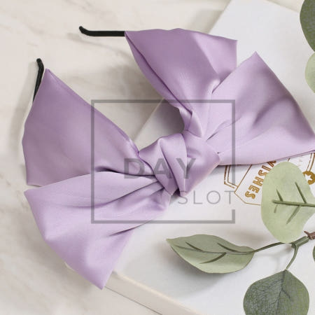 데이슬롯 새틴 왕 리본 헤어밴드 퍼플 여름머리띠 헤어머리띠