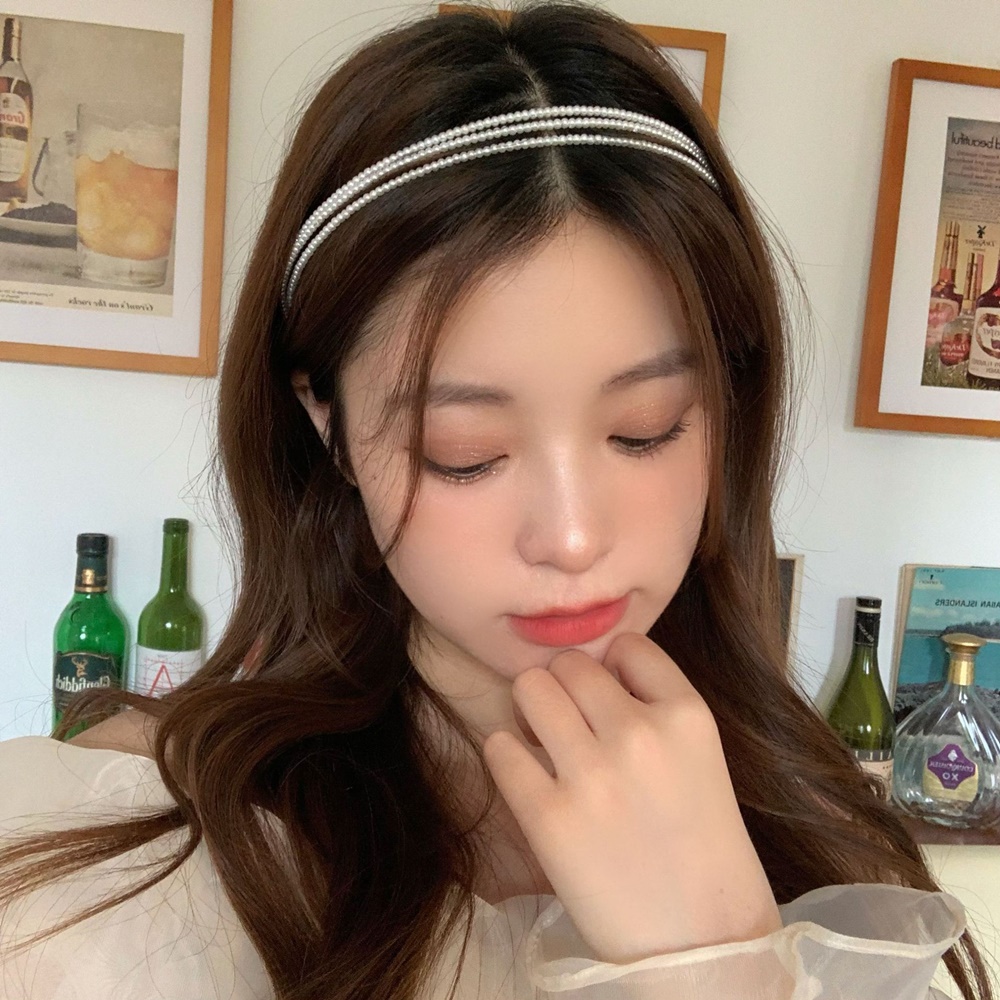 세줄 진주 머리띠 슬림 귀안아픈 헤어 밴드 웨딩 사진 이미지 8