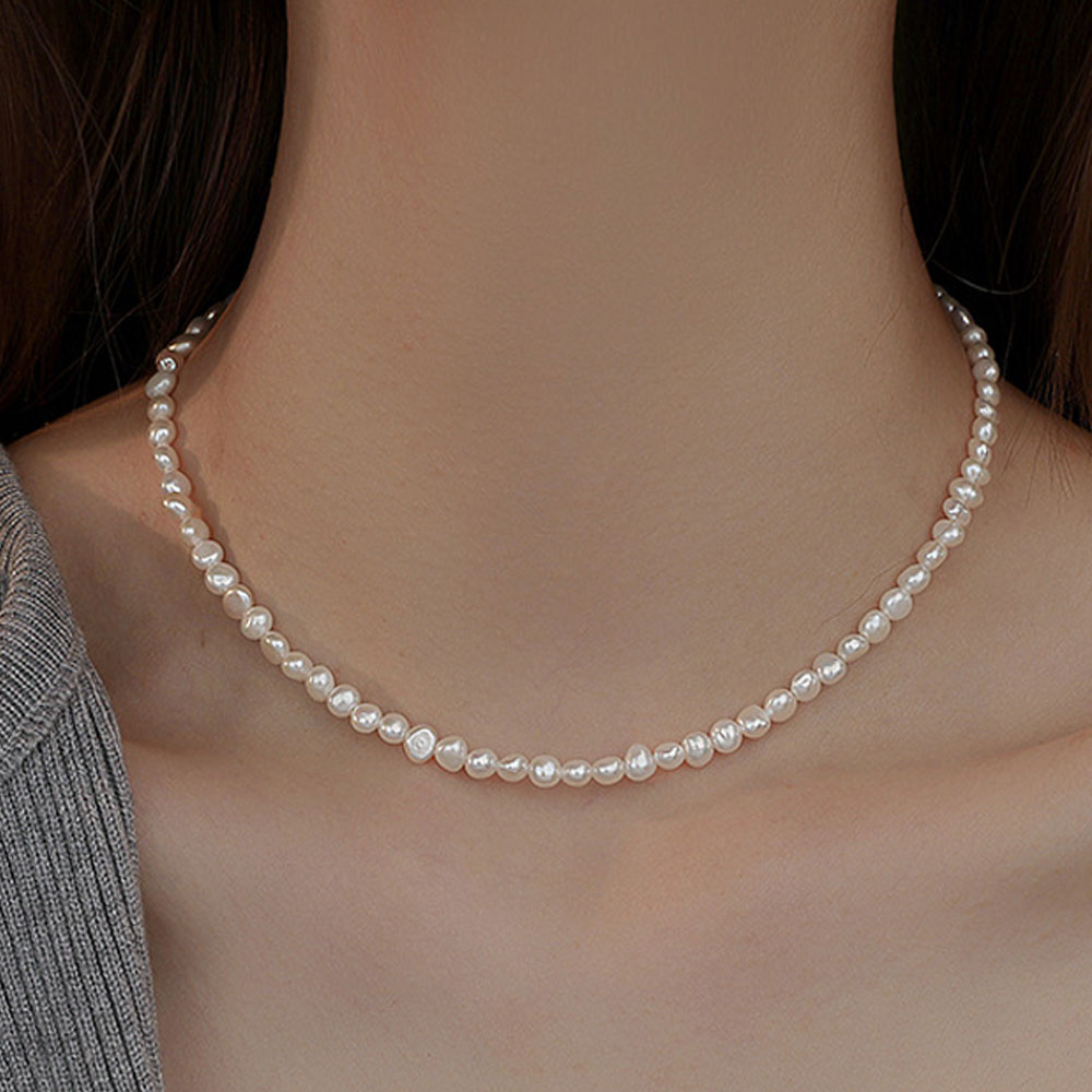 못난이 담수 진주목걸이 천연 바로크 진짜 쌀알 3mm - 상품 이미지