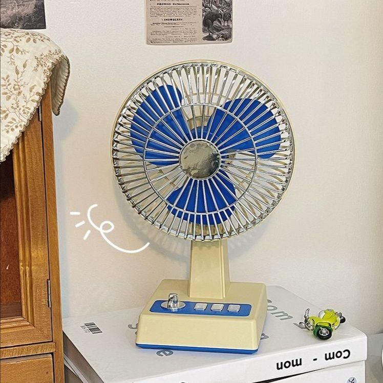 레트로선풍기 빈티지 미니선풍기 저소음 캠핑용 탁상용 화이트 C타입 3600mAh - 상세 이미지 2