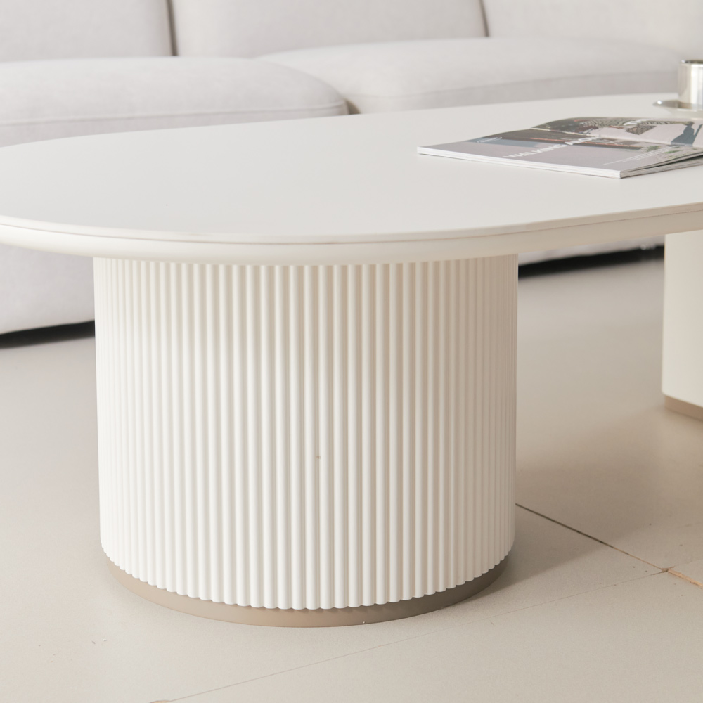 블랑드 밀크 세라믹 템바보드 거실 쇼파 테이블 양타원형 1300, 화이트