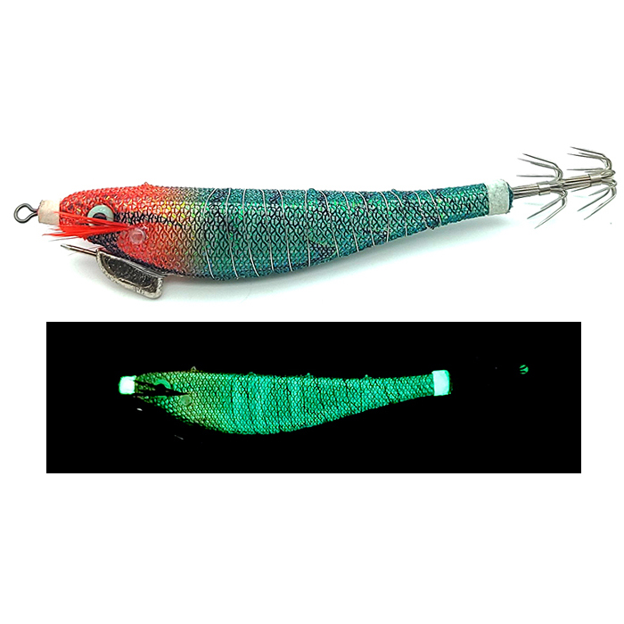 백경조침 SG-523 미니 스퀴드 히어로 야광 UV 삼봉에기 09, 9.6cm - 메인 이미지