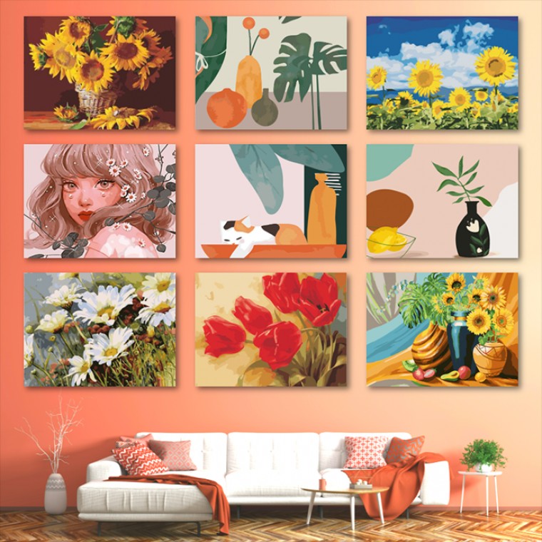 DIY 명화 유화그리기세트 그림 캔버스 색칠하기 20X20유화그리기 명화그리기 유화물감세트 해바라기그림액자 diy인테리어 명화그리기diy 인테리어액자 diy명화그리기 diy명화 해