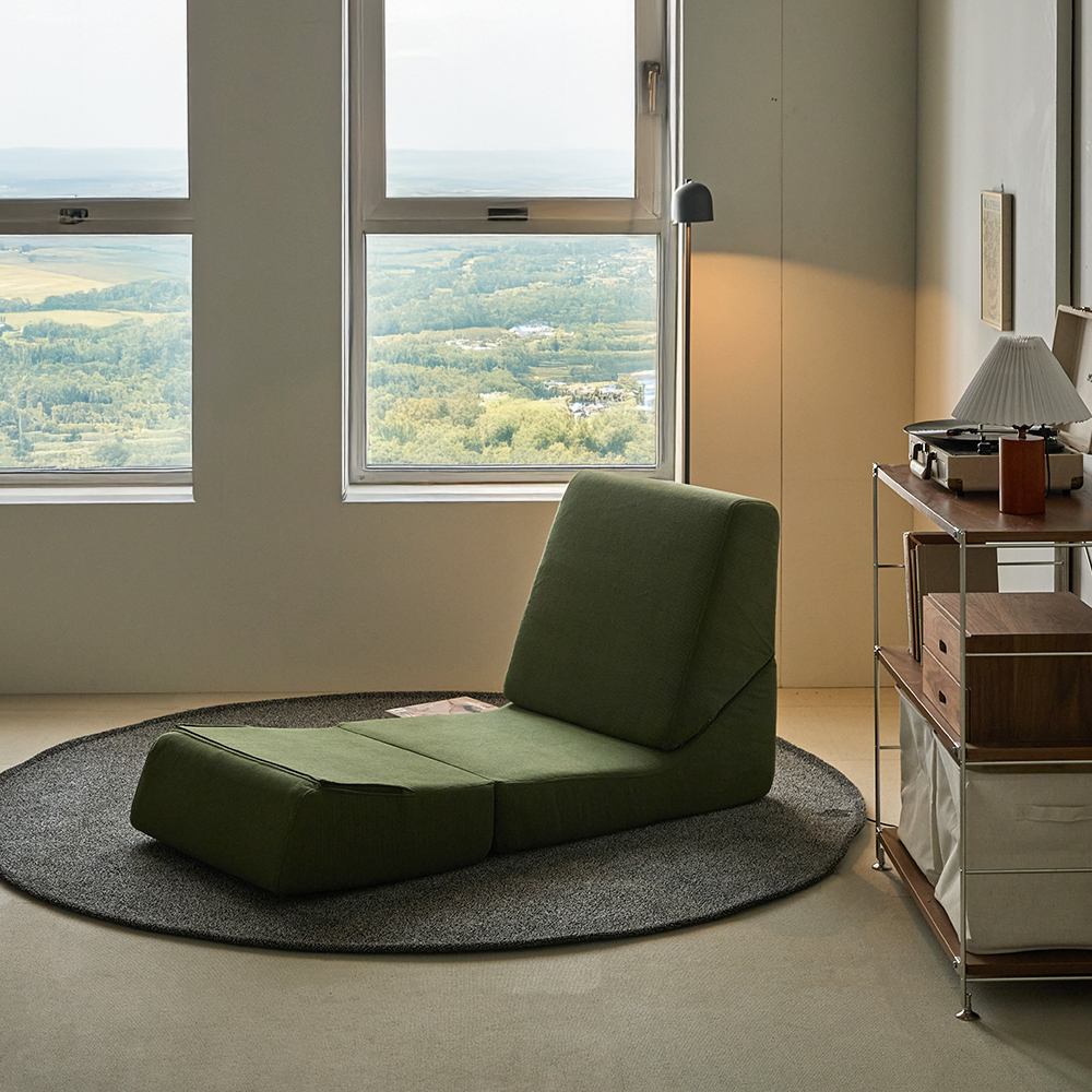 릴로 코듀로이 접이식 소파베드 1인용쇼파 스툴미포함, 포레스트그린, 1인용