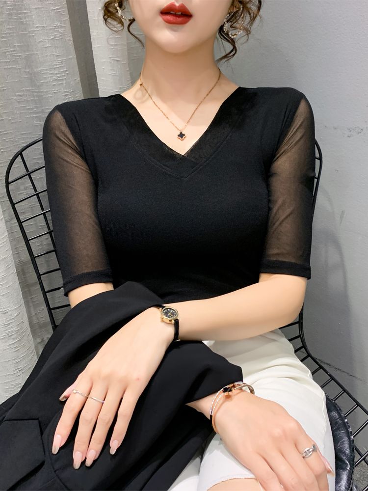 라틴댄스 티셔츠 댄스복 섹시상의 방송 라인댄스 공연복 라틴 반팔 댄스 상의 여성 이미지 6