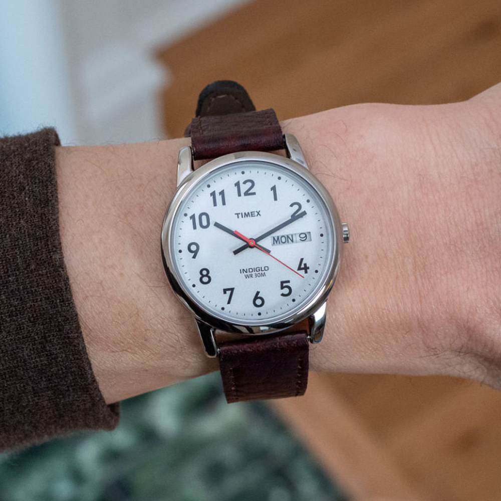 타이맥스 이지리더 데이데이트 브라운 가죽스트랩 손목시계 35mm T20041