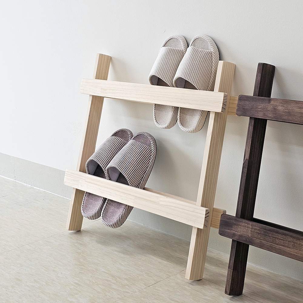 실내화 거치대 원목 거실 슬리퍼 거치대 꽂이 걸이 정리대 내추럴 와이드 2단