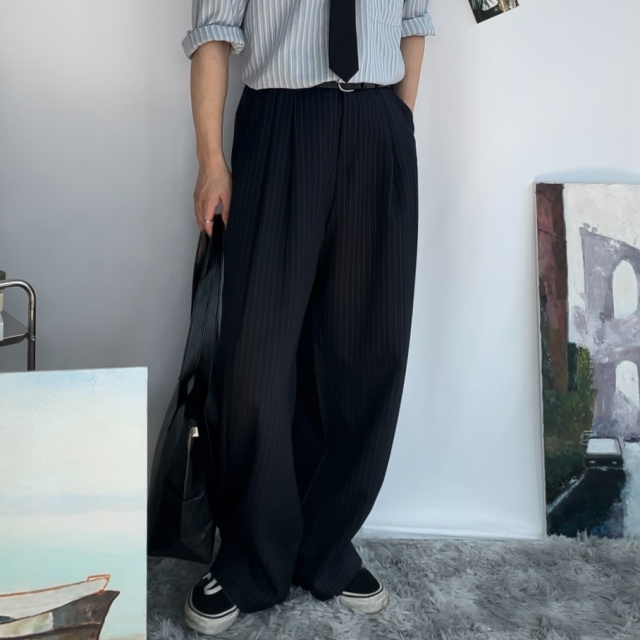 남자 스트라이프팬츠 벌룬핏 여름 와이드 슬랙스 - 상세 이미지 2